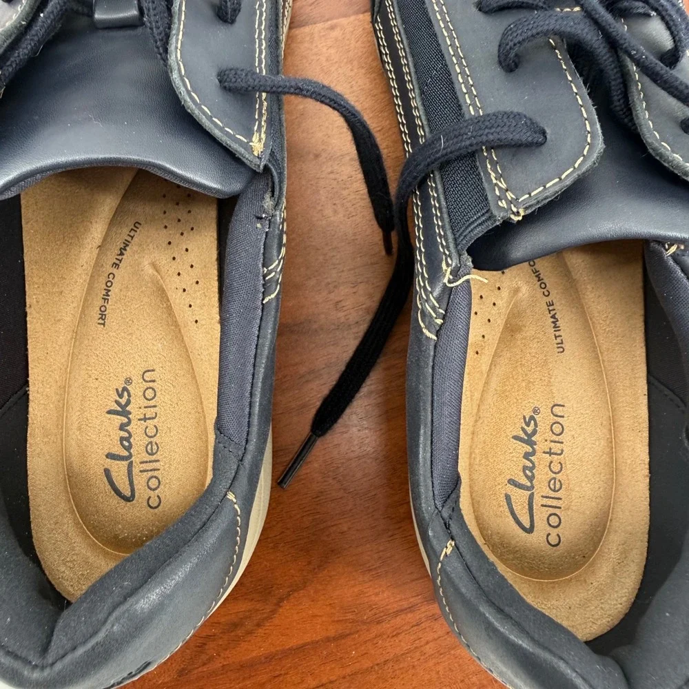 Clarks Collection Bryianne Bayla Navy Zip‎ Lace-Up Leather Sneakers Women's 11W